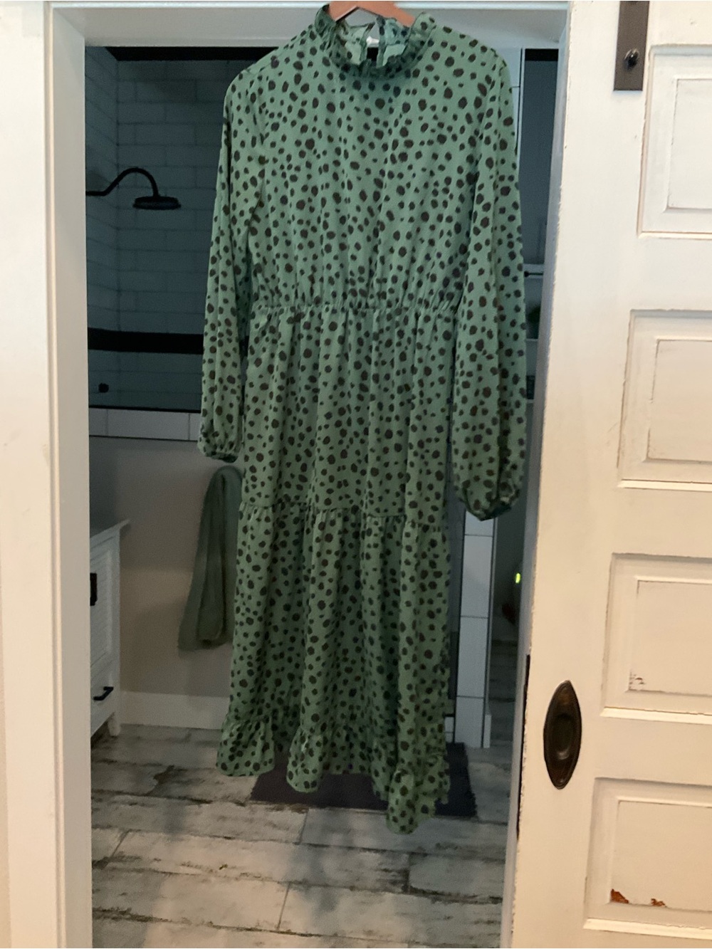 Green Polka Dot Long Sleeve Tiered Maxi Dress